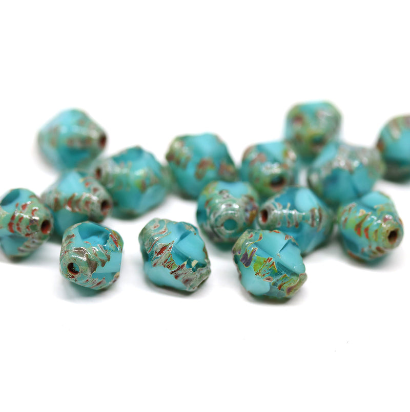 8x6mm Turquoise bicone czech glass beads picasso edges - 15Pc