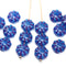9mm Opal blue Czech glass daisy flower beads, purple wash, 20pc