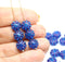 9mm Opal blue Czech glass daisy flower beads, purple wash, 20pc