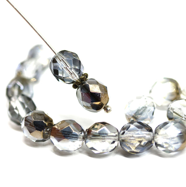 8mm Crystal clear czech glass fire polished beads with luster - 15Pc