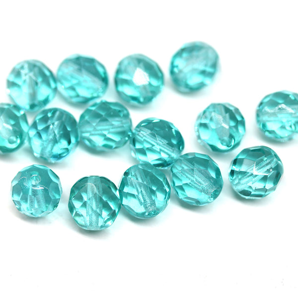 8mm Light teal czech glass fire polished beads - 15Pc