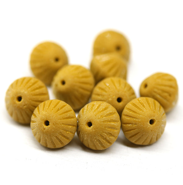 11mm Ocher yellow czech glass large bicone pressed beads 10pc