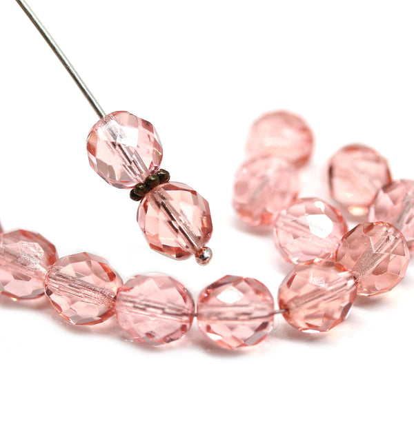 8mm Peach pink Czech glass fire polished round beads - 15Pc