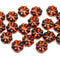 9mm Dark orange black inlays daisy flower czech glass beads, 20Pc