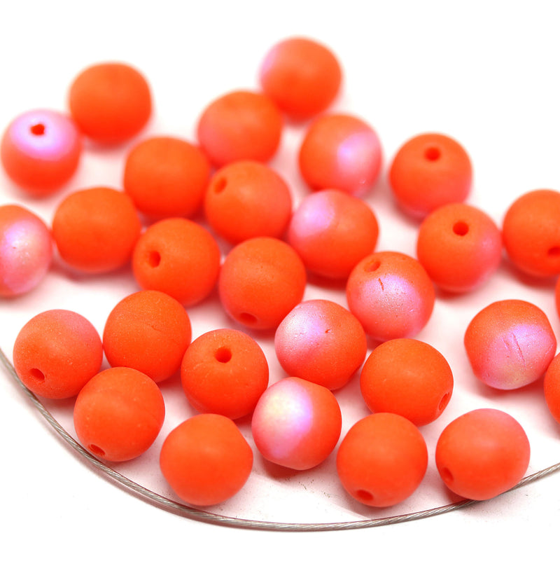 6mm Matte dark orange round druk czech glass beads, 30Pc