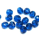 8mm Indicolite blue czech glass beads, Fire polished round beads - 15Pc