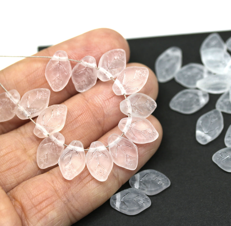 12x7mm Frosted clear glass leaf beads 40pc