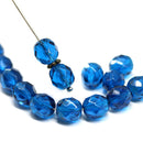 8mm Indicolite blue czech glass beads, Fire polished round beads - 15Pc