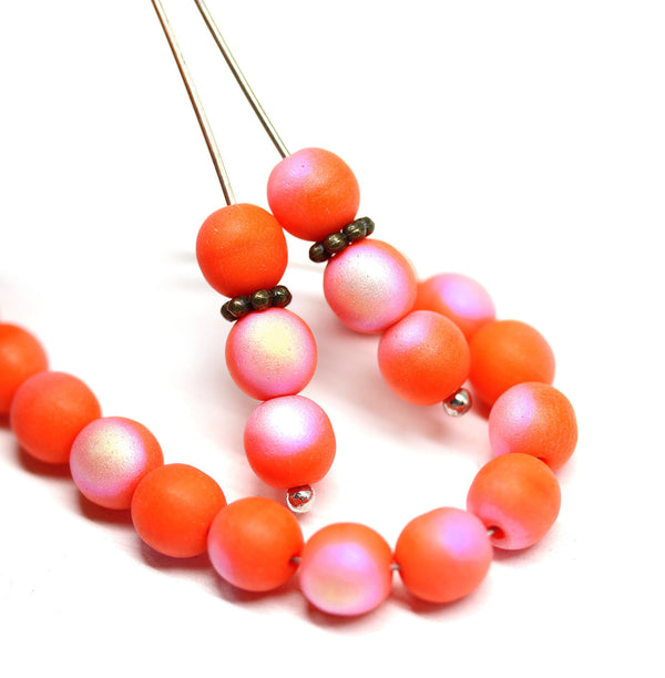 6mm Matte dark orange round druk czech glass beads, 30Pc