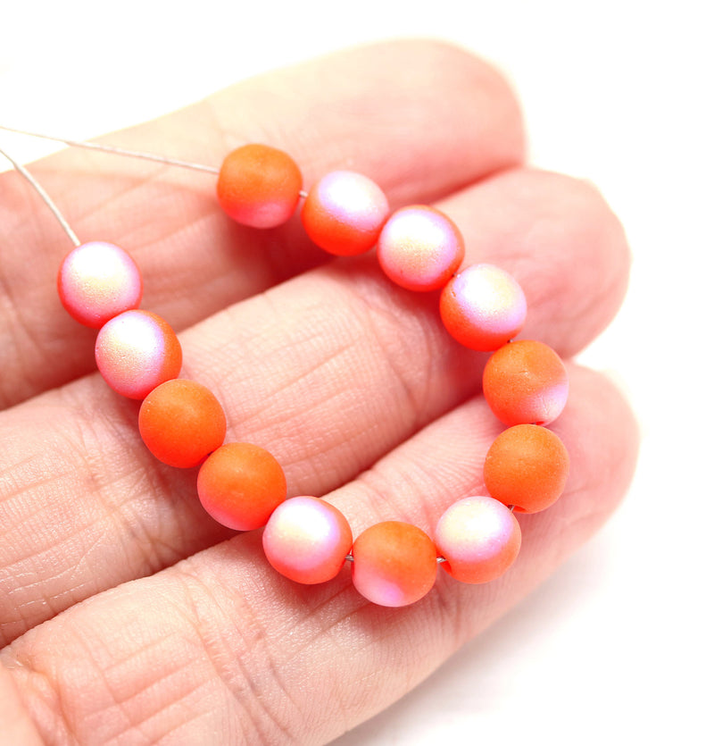 6mm Matte dark orange round druk czech glass beads, 30Pc