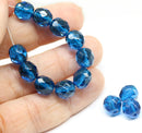 8mm Indicolite blue czech glass beads, Fire polished round beads - 15Pc