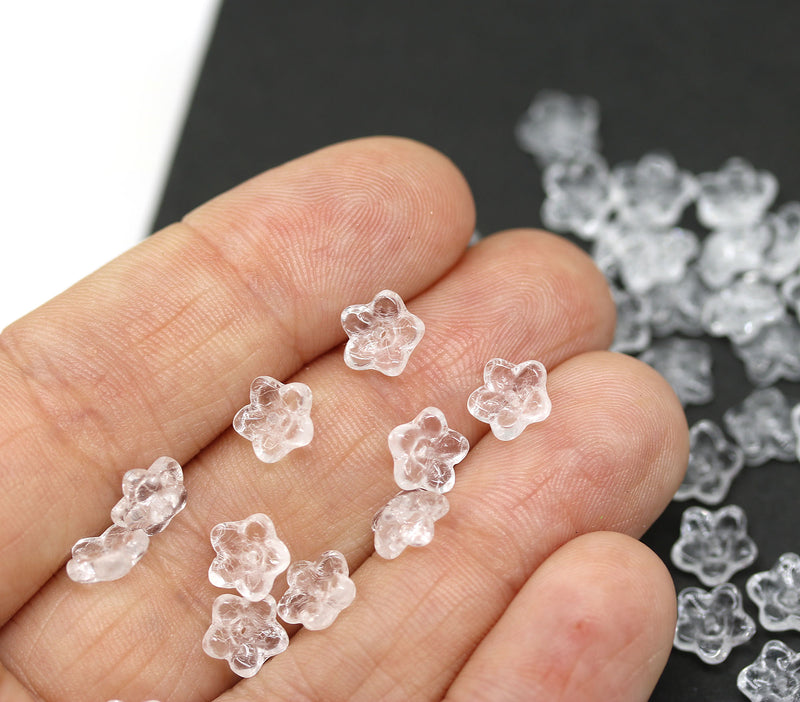 7mm Crystal clear flower bead caps Czech glass small floral beads 50Pc