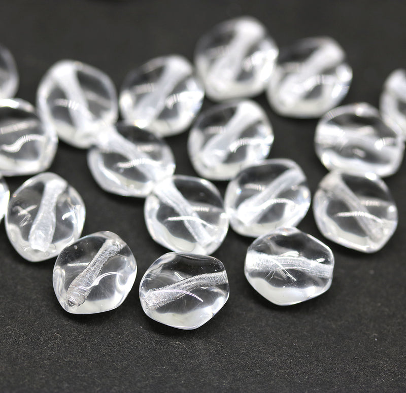 9x8mm Crystal clear flat oval wavy czech glass beads, 20Pc