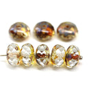 7x11mm Picasso clear rondelle Czech glass beads fire polished, 8pc