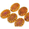 18x12mm Ocher yellow flat oval Czech glass beads sun rays, 4pc