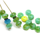 5x8mm Green Czech glass beads mixed color, Fire polished gemstone cut rondels, 20Pc