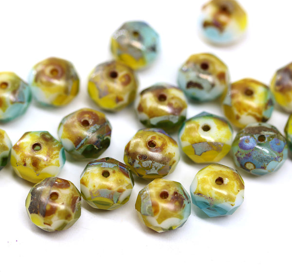 6x8mm Gemstone cut rondel beads Blue yellow picasso - 10pc