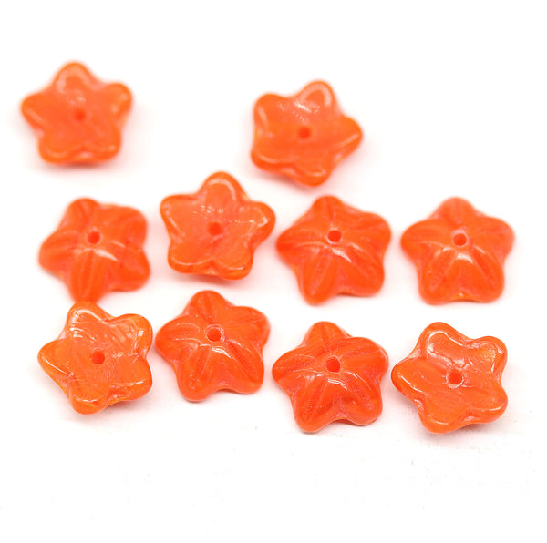 10mm Dark orange Flower beads, czech glass bell caps 10Pc