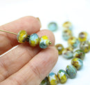 6x8mm Gemstone cut rondel beads Blue yellow picasso - 10pc