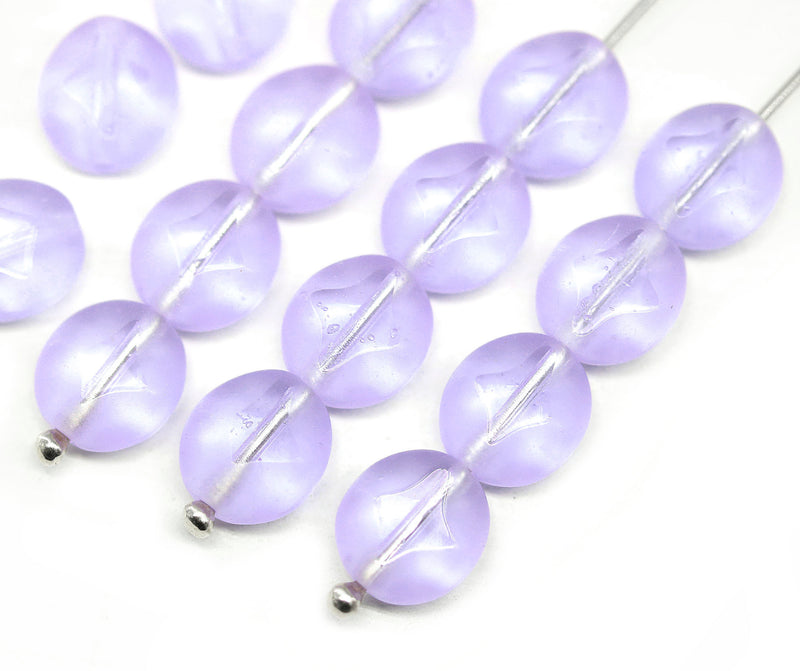 9x8mm Lilac flat oval wavy czech glass beads, 15Pc