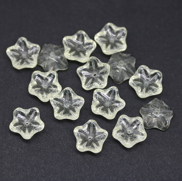 10mm Light yellow czech glass flower caps, clear glass pressed bell flower beads 15Pc