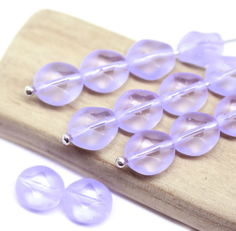 9x8mm Lilac flat oval wavy czech glass beads, 15Pc