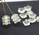 10mm Light yellow czech glass flower caps, clear glass pressed bell flower beads 15Pc
