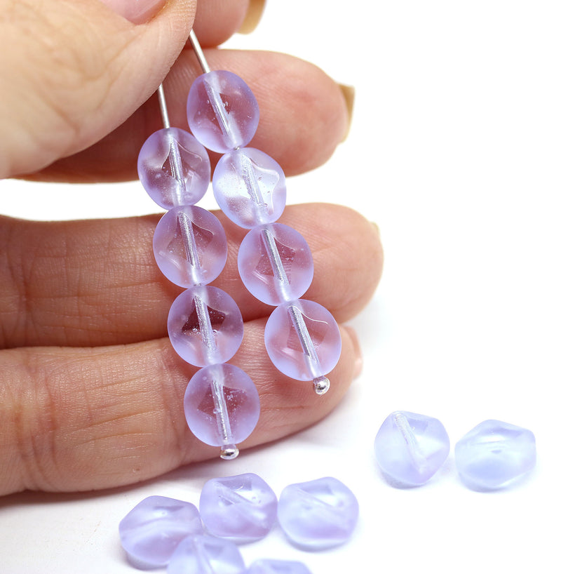9x8mm Lilac flat oval wavy czech glass beads, 15Pc
