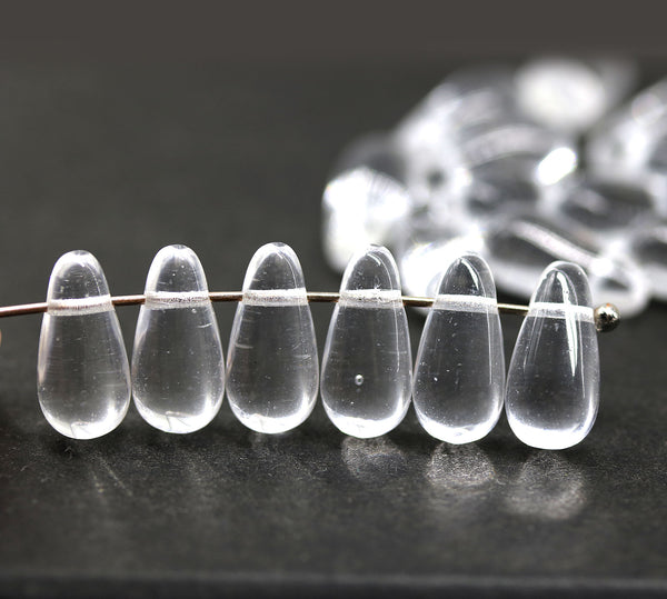 6x13mm Crystal clear long teardrop czech glass beads, 15pc