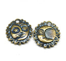 2pc Sun and Crescent Moon zodiac charms Antique brass