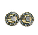 2pc Sun and Crescent Moon zodiac charms Antique brass