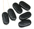 25x12mm Large oval black flat czech glass beads with ornament - 6pc