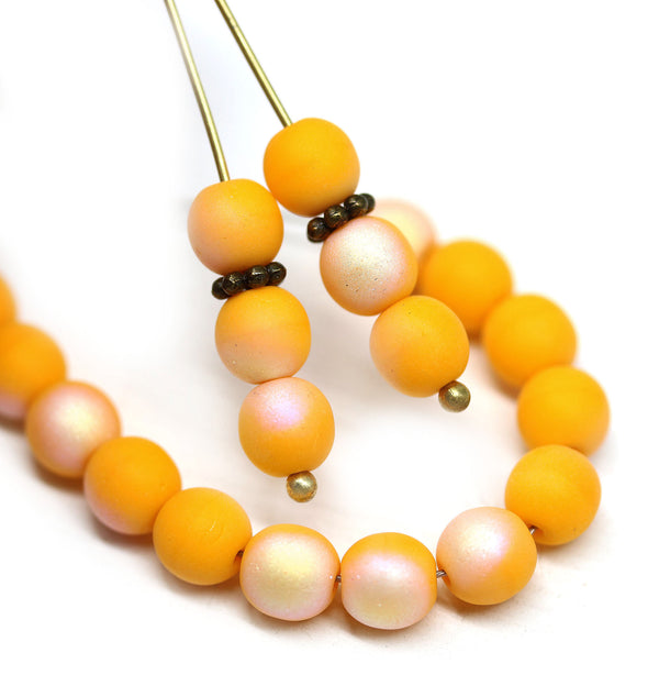 6mm Matte dark yellow round druk czech glass beads, 30Pc