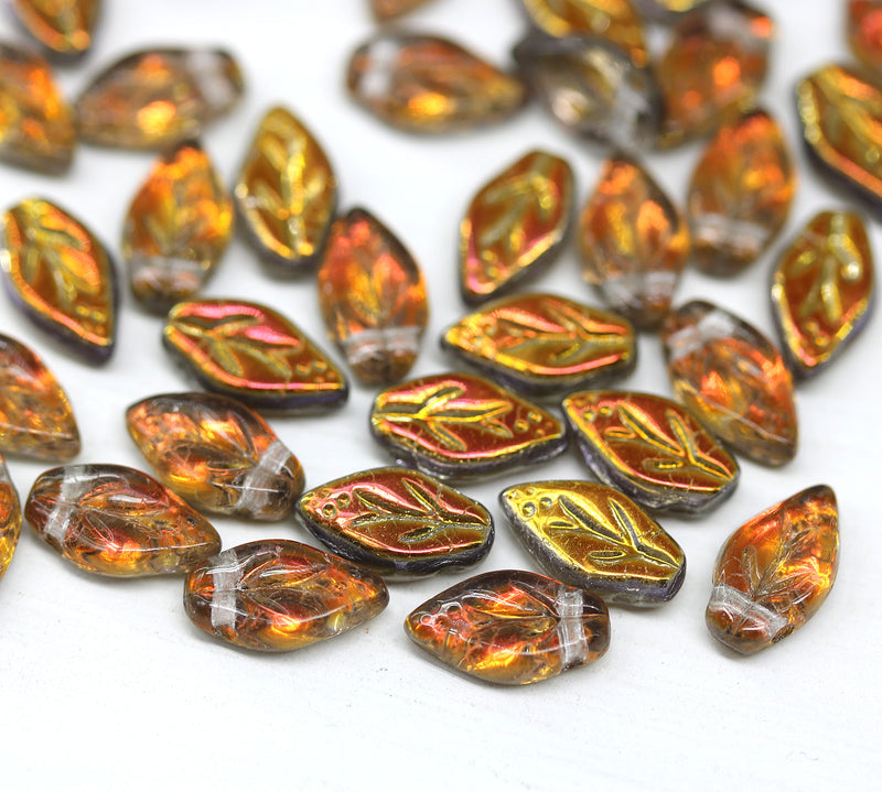 10x6mm Golden purple luster small leaf glass beads, 40Pc