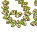 12x7mm Green mixed color leaf beads gold wash Czech glass - 40Pc
