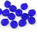 9x8mm Cobalt blue flat oval wavy czech glass beads, 15Pc