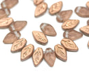 10x6mm Frosted glass light copper small leaf glass beads, 40Pc