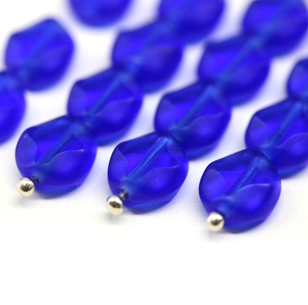 9x8mm Cobalt blue flat oval wavy czech glass beads, 15Pc