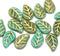 14x9mm Turquoise Czech glass leaves, gold wash, 15pc