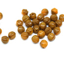 6mm Light brown caramel round melon shape czech glass beads - 30Pc
