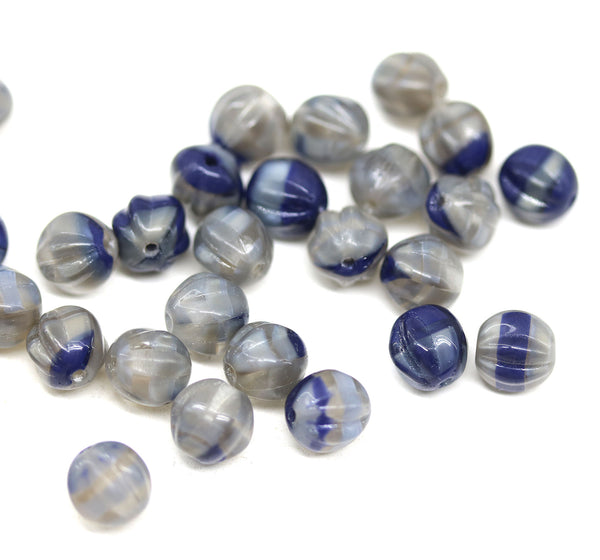 6mm Gray blue mixed color round melon shape czech glass beads - 30Pc