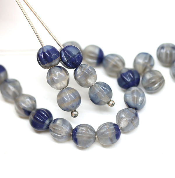 6mm Gray blue mixed color round melon shape czech glass beads - 30Pc