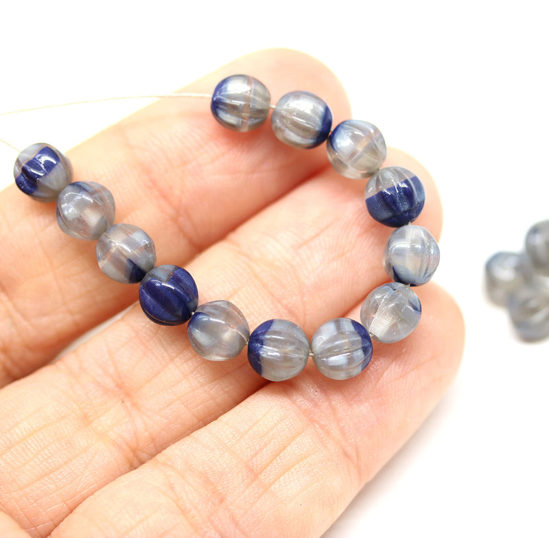 6mm Gray blue mixed color round melon shape czech glass beads - 30Pc