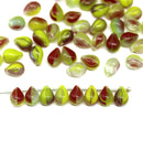5x7mm Yellow red teardrops czech glass beads, 50pc
