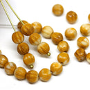 6mm Yellow beige mixed color round melon shape czech glass beads - 30Pc