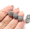 Dark gray glass snowflake beads - 6pc