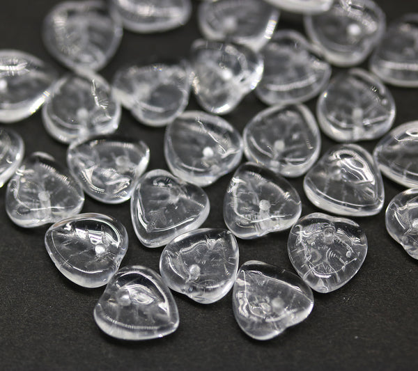 9mm Clear Czech glass heart shaped triangle leaf, 30pc
