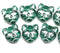 11mm Teal cat head beads, silver inlays Czech glass - 8pc