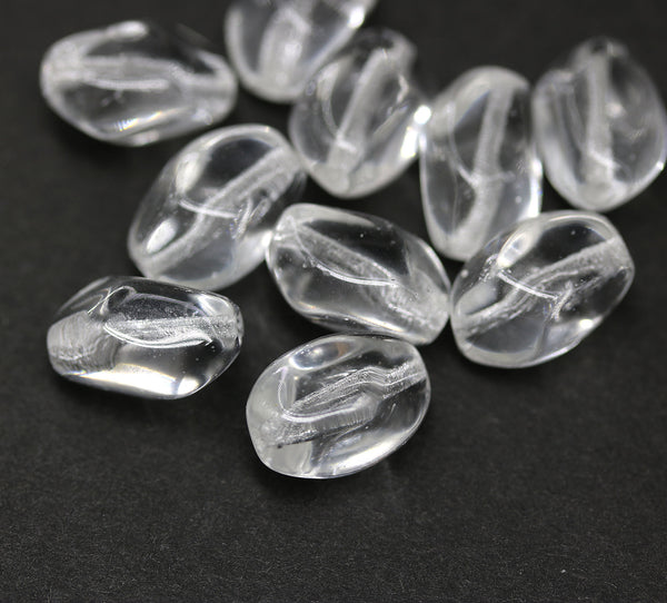 13x9mm Clear twisted czech glass barrel bead, 10Pc