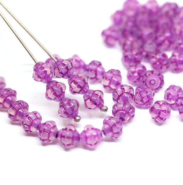 6mm Pink fancy small bicone beads 50pc